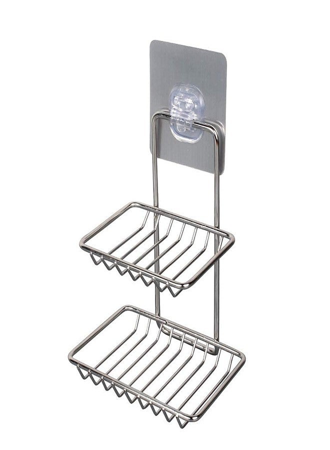 ZDQTRA No Drill Waterproof Wall Mounted Self Adhesive Stainless Steel soap Holder Stand Rack Shelf for Bathroom Kitchen Sink wash Basin Toilet,soap Organizer Box(1Pcs,Silver) (Double Layer) - Image 2